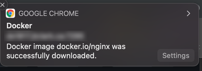 Screenshot of Docker image download complete notification.